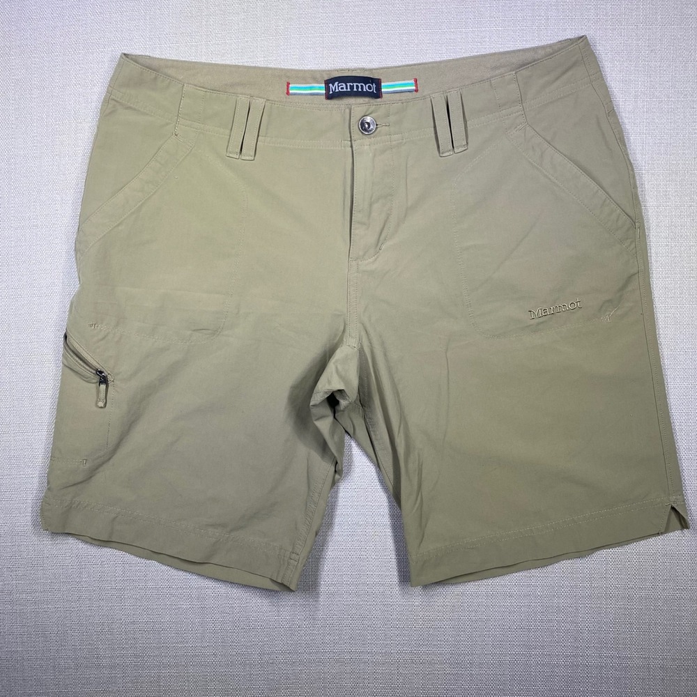 Marmot Womens Khaki Nylon Hiking Shorts Tan Cargo Pocket Outdoor Size 12